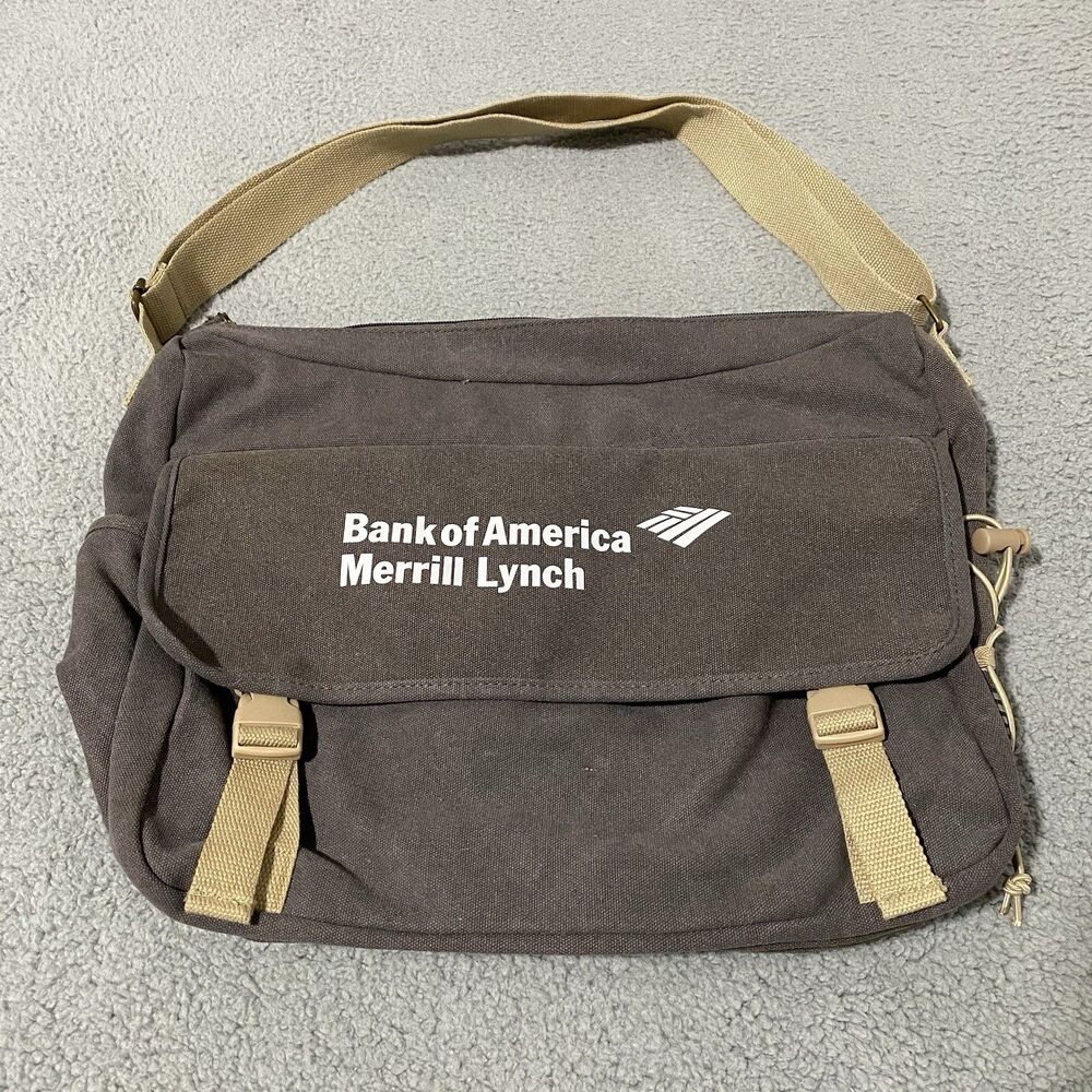 Bank of America Merrill Lynch Messenger Bag Gray Canvas Laptop Employee Office